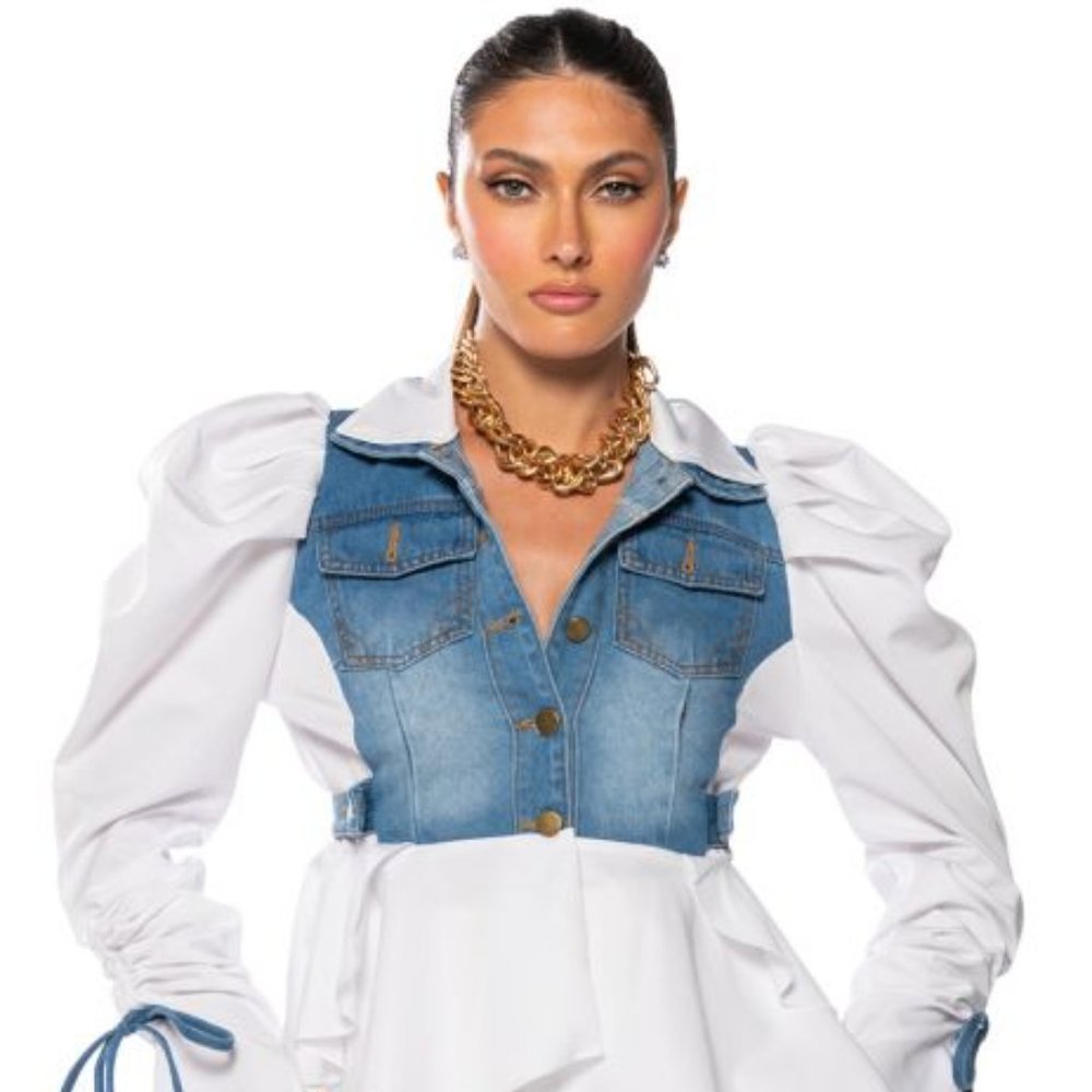 Taffeta Drawstring  Denim Jacket - Picture 4 of 4